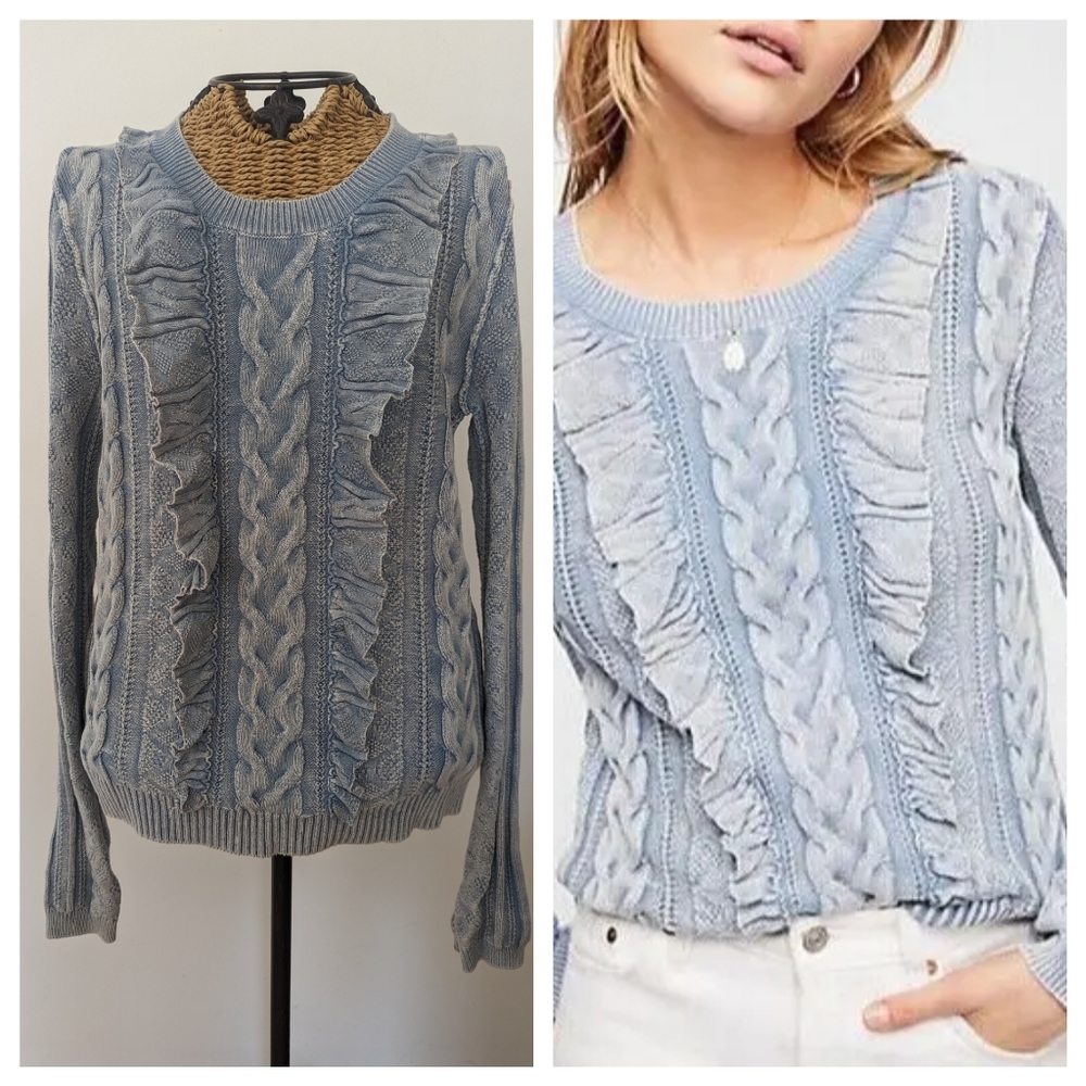 Free People prince charming blue chambray ruffle sweater S